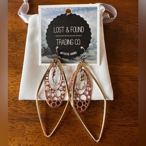 Gold, Silver & Copper Stacked Oval Teardrop Earrings